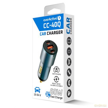 Ładowarka samochodowa CC-40Q QC3.0 60W 1X USB 2X USB-C PD czarna