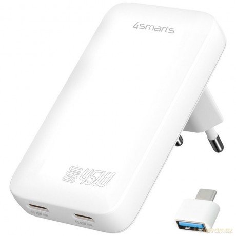Ładowarka sieciowa FlatPlug Dual 45W GaN 2xUSB-C Biała