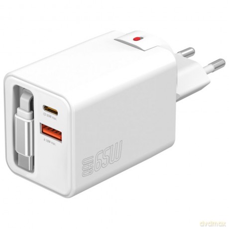 Ładowarka sieciowa Flex Jojo 65W GaN 2xUSB-C + USB-A Biała rozwijany wbudowany kabel