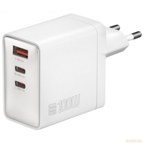 Ładowarka sieciowa Pocket 100W GaN 2xUSB-C + USB-A Biała