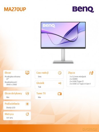 Monitor 27 cali MA270UP 4K IPS 5ms/IPS/HDMI/USB