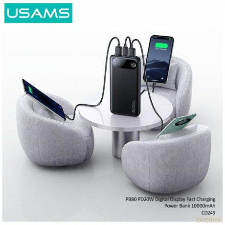 Powerbank PB80 10000mAh 20W PD 2xUSB-A + USB-C czarny