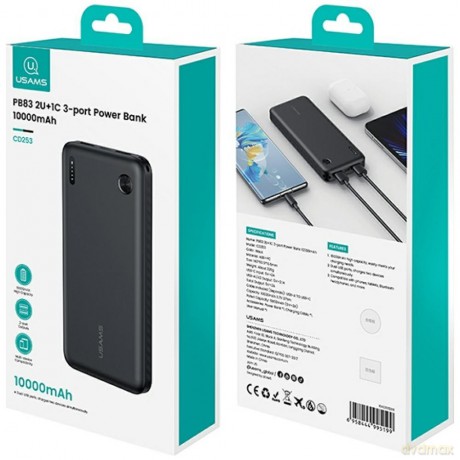 Powerbank PB83 10000mAh PD 2xUSB-A USB-C czarny
