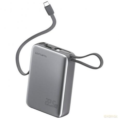 Powerbank Pocket Dual Cord 20000mAh 22,5W z wbudowanym kablem USB-C 15cm Szary