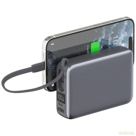 Powerbank Pocket Dual Cord 20000mAh 22,5W z wbudowanym kablem USB-C 15cm Szary