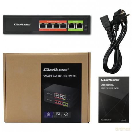 Przełącznik sieciowy SWITCH FAST Ethernet PoE | 4x RJ45 | 2x RJ45 Uplink | 65W | 10/100Mb/s