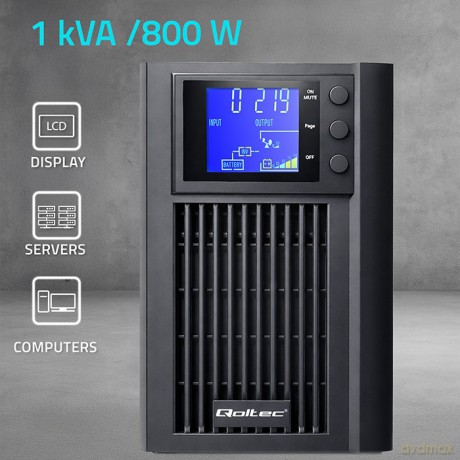 Zasilacz awaryjny UPS Pure Sine Wave | 1kVA | 800W | AVR | LCD | Czysty Sinus