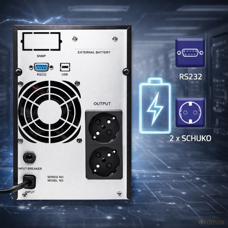 Zasilacz awaryjny UPS Pure Sine Wave | 1kVA | 800W | AVR | LCD | Czysty Sinus