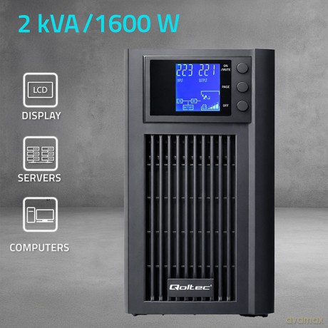 Zasilacz awaryjny UPS Pure Sine Wave | 2kVA | 1600W | AVR | LCD |Czysty Sinus