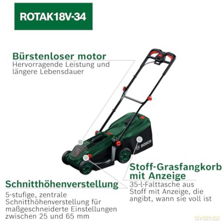 Bosch DIY - Rotak 18 V-34 cm battery lawnmower