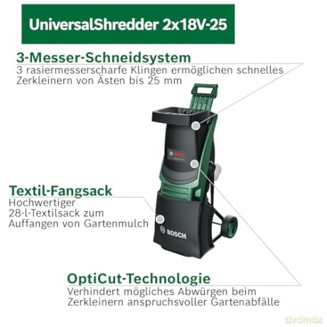 Bosch DIY - Universal Shredder 2x18V-25 2x18 V 4,0 Ah battery included