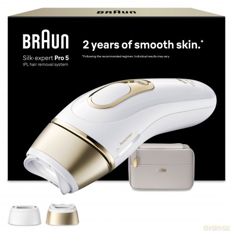 Braun - IPL Silkexpert Pro 5 At Home Hair Removal - 2 Attachment Heads - PL5210 - White/Gold