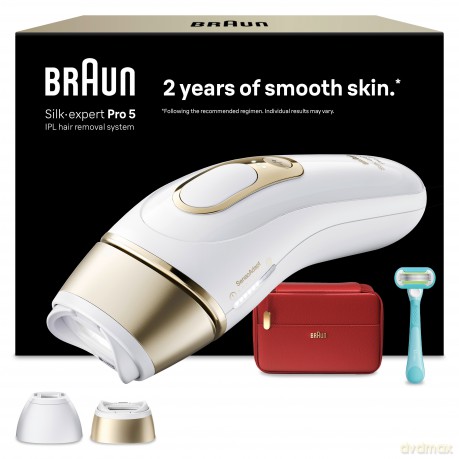 Braun - IPL Silkexpert Pro 5 At Home Hair Removal - 2 Attachment Heads - PL5221 - White/Gold