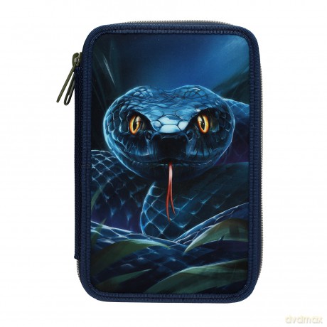 Dino World - Adventure World Double Pencil Case With Snake - Deep Blue