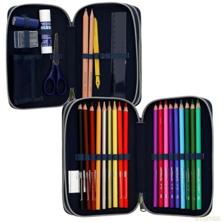 Dino World - Adventure World Double Pencil Case With Snake - Deep Blue
