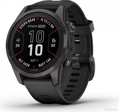 Garmin - fenix 7S Pro Sapphire Solar, Carbon Gray Ti w/Black Band
