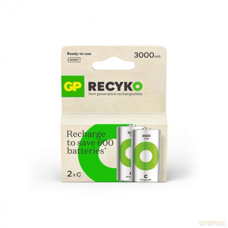 GP - ReCyko Rechargeable Battery, Size C, 3000 mAh, 1.2V (2-pack)