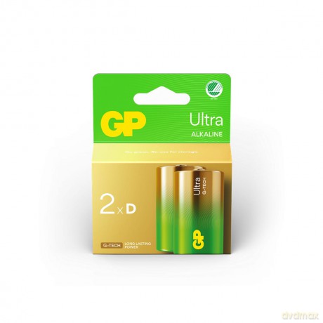 GP - Ultra Alkaline Battery, Size D, 13AU/LR20, 1.5V (2-pack)