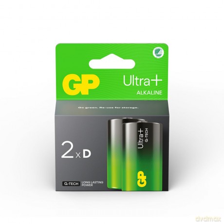 GP - Ultra Plus Alkaline D-batteri, 13A/LR20, 2-pack