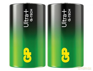GP - Ultra Plus Alkaline D-batteri, 13A/LR20, 2-pack