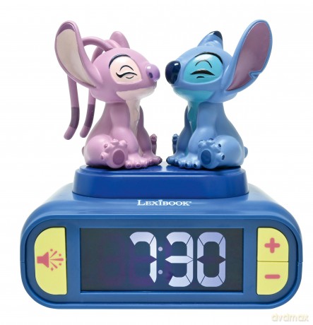 Lexibook - Stitch & Angel Night Light Alarm Clock with Sounds - Blue/Pink - Compact Size