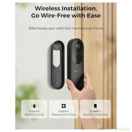 Reolink - Video Doorbell (Battery) Smart 2K Wi-Fi - Black
