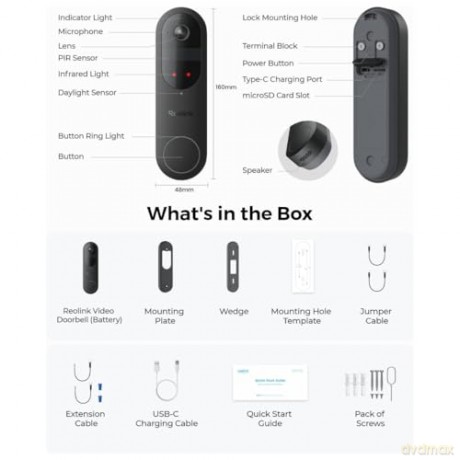 Reolink - Video Doorbell (Battery) Smart 2K Wi-Fi - Black