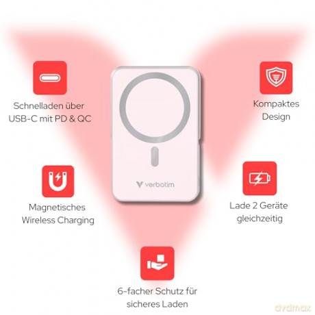 Verbatim - Charge 'n' Go Magnetic Wireless Power Bank with stand - 10000 mAh
