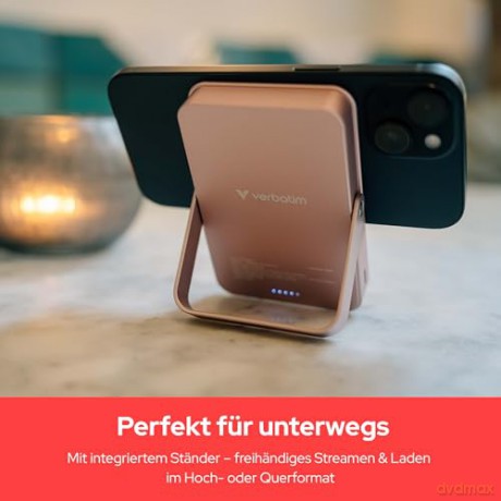 Verbatim - Charge 'n' Go Magnetic Wireless Power Bank with stand - 10000 mAh