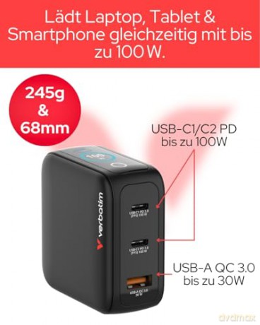 Verbatim - Mini GaN Charger 3-port 100W with Display