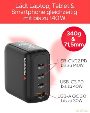Verbatim - Mini GaN Charger 4-port 140W with Display