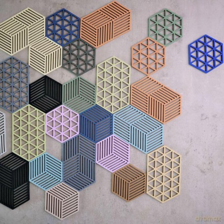 Zone Denmark - Hexagon Trivets - 3 Pieces - Indigo, Fog, Olive Taupe