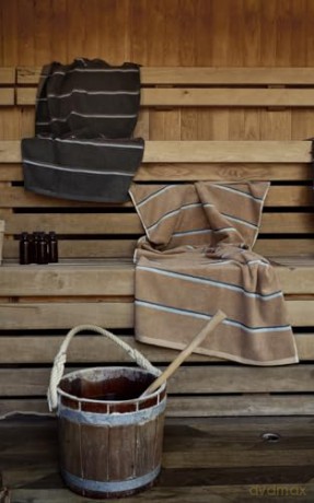 Zone Denmark - Sauna Bath Towel 140x70 cm - Black, Soft Grey, Camel