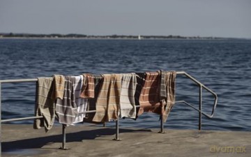 Zone Denmark - Sauna Towel 100x50 cm - Taupe, Camel, Sky Blue