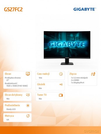 Monitor 27 cali GS27FC2 GAMING FHD 240Hz DP HDMI CURVED