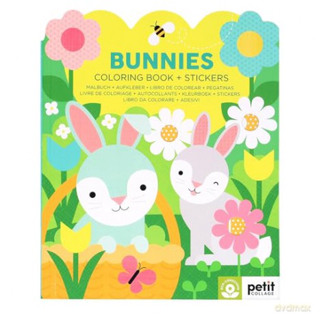 Petit Collage Bunnies Coloring Book with Stickers | Activity Book with 100 Spring Themed Stickers | Travel Activity Perfect for Spring and Easter Baskets for Ages 4+ - Petit Collage [KSIĄŻKA]