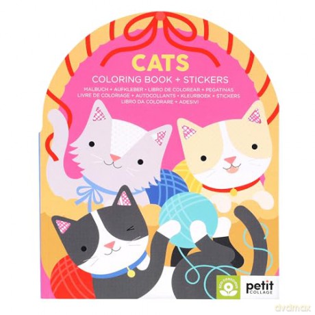 Petit Collage Cats Coloring Book with Stickers | Activity Book with 100 Cat Themed Stickers | Travel Activity | Perfect Screen Free Fun for Ages 4+ - Petit Collage [KSIĄŻKA]