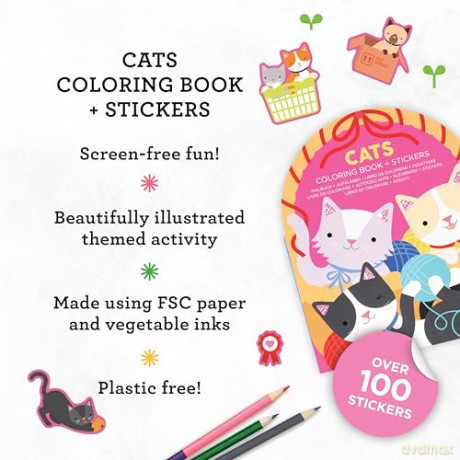 Petit Collage Cats Coloring Book with Stickers | Activity Book with 100 Cat Themed Stickers | Travel Activity | Perfect Screen Free Fun for Ages 4+ - Petit Collage [KSIĄŻKA]