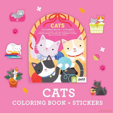 Petit Collage Cats Coloring Book with Stickers | Activity Book with 100 Cat Themed Stickers | Travel Activity | Perfect Screen Free Fun for Ages 4+ - Petit Collage [KSIĄŻKA]