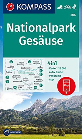 Gesäuse Nationalpark 206 GPS wp kompass +AG (206): 4in1 Wanderkarte mit Panorama und Aktiv Guide inklusive Karte zur offline Verwendung in der KOMPASS-App. Fahrradfahren. Skitouren. [KSIĄŻKA]