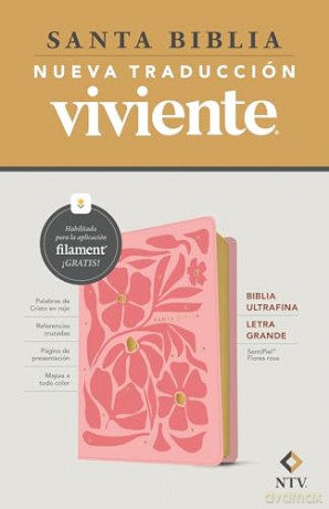 Biblia ultrafina NTV, letra grande con Filament (SentiPiel, Flores rosa, Letra Roja): Nueva Traduccion Viviente, Pink Flowers, Filament Enabled, Leatherlike, Red Letter [KSIĄŻKA]
