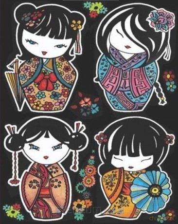 Kolorowanka Welwetowa A4 Laleczki Kokeshi