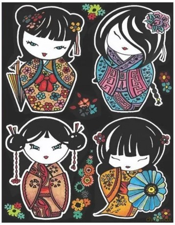 Kolorowanka Welwetowa A4 Laleczki Kokeshi
