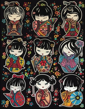 Kolorowanka welwetowa Laleczki Kokeshi 47x35cm