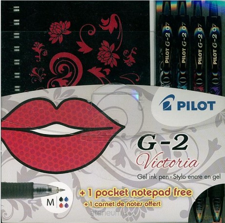 Długopis żelowy G2 zest. Victoria 4szt + notes