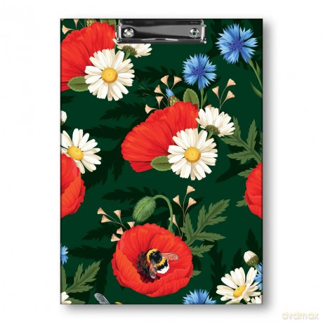 Deska Z Klipem A4 T0127 Kwiaty Polskie Maki W Zieleni Folia Mat Nierysująca