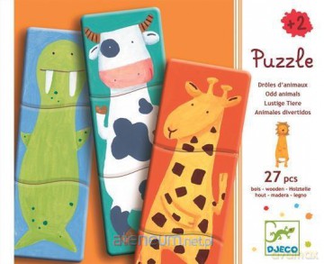 Drewniane puzzle 3 elementowe - Zwierzaki