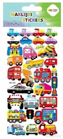 Naklejki 3D Puffy - Funny Vehicles, 9.5 cm x 22 cm, Happy Color