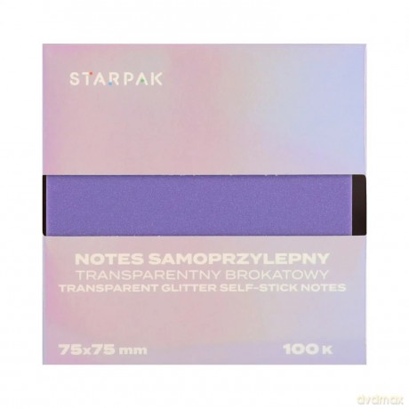 Notes Samoprzylepny 75x75/100k Transparent Brokat Fioletowy Starpak 576527