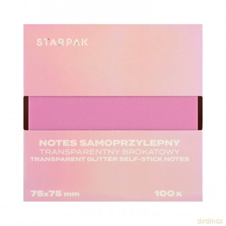 Notes Samoprzylepny 75x75/100k Transparent Brokat Liliowy Starpak 576528